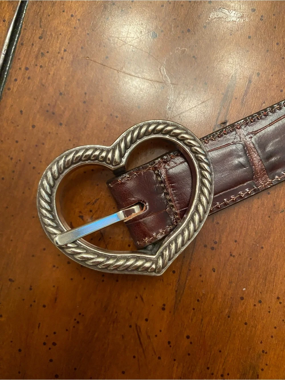Brighton Heart Buckle Leather Reversible Crock Embossed Belt. Brown and Red M/L